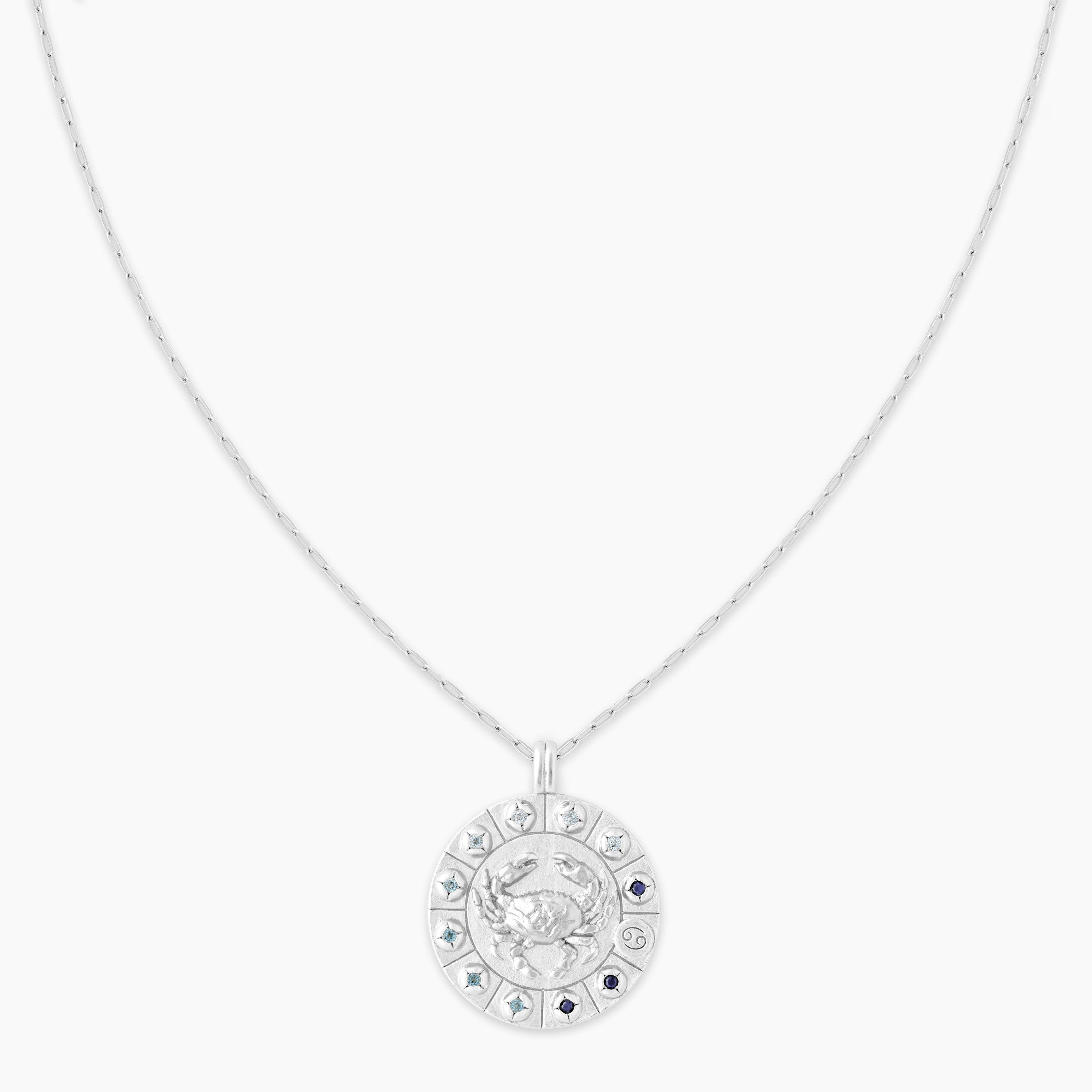 Astrid &amp; Miyu Cancer Bold Zodiac Pendant Necklace In Silver In White
