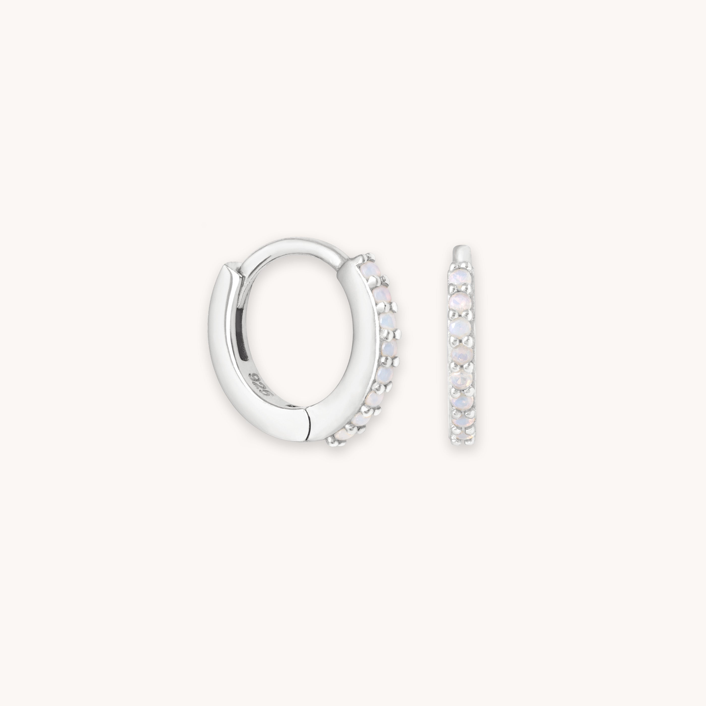Astrid &amp; Miyu June Moonstone Cz Birthstone Huggie Hoop Earrings In Silver | Jewellery By  In White