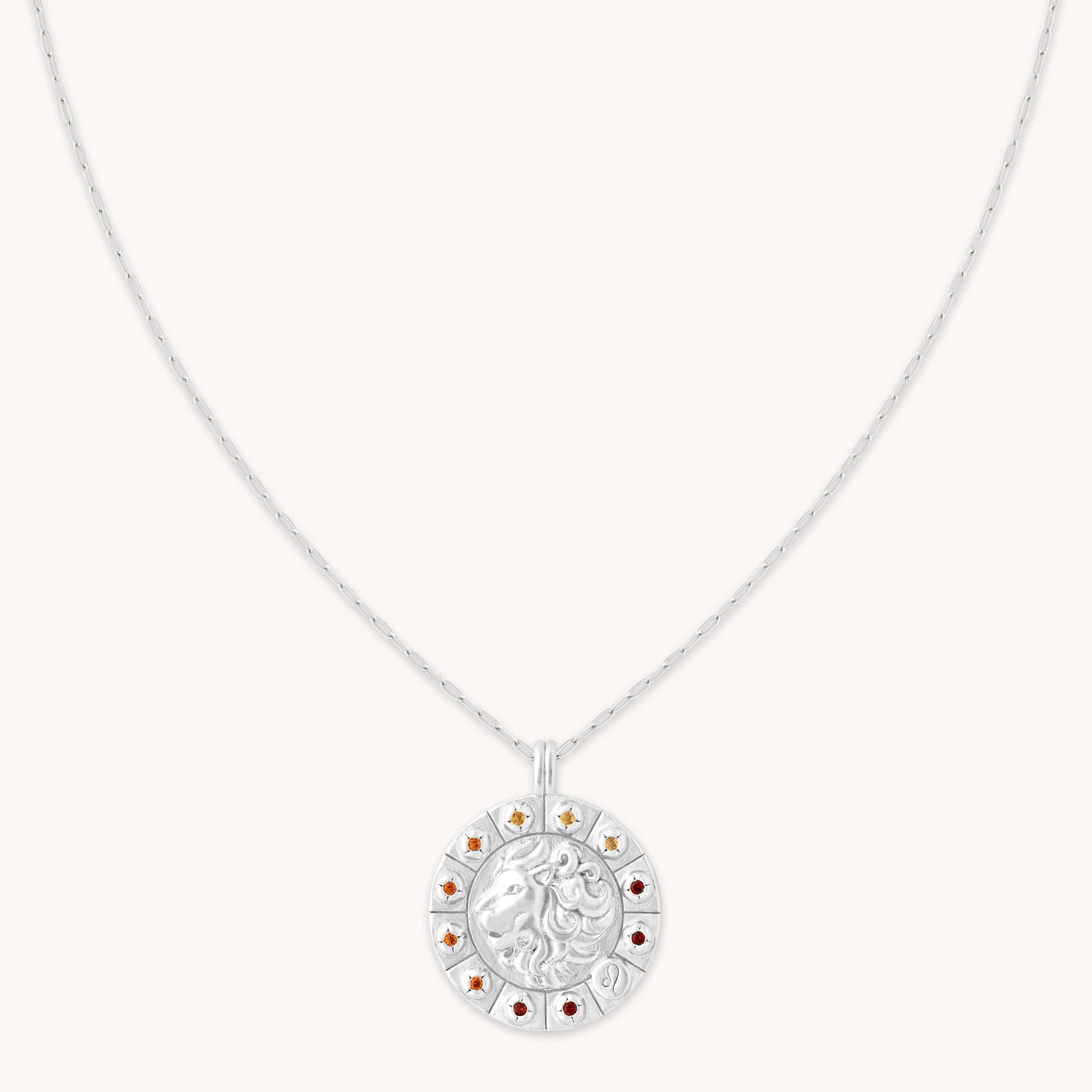Astrid &amp; Miyu Leo Bold Zodiac Pendant Necklace In Silver In White