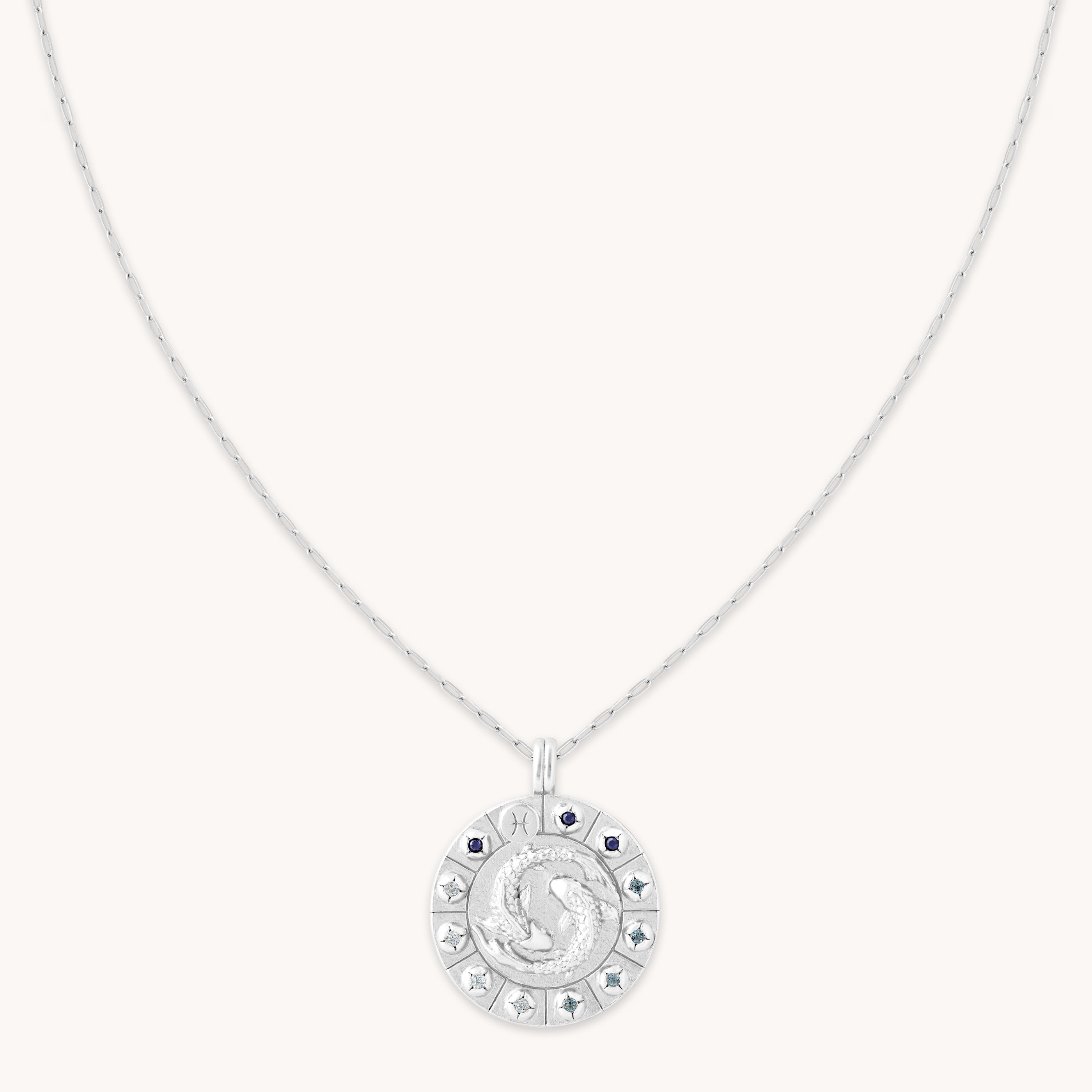 Astrid &amp; Miyu Pisces Bold Zodiac Pendant Necklace In Silver In White