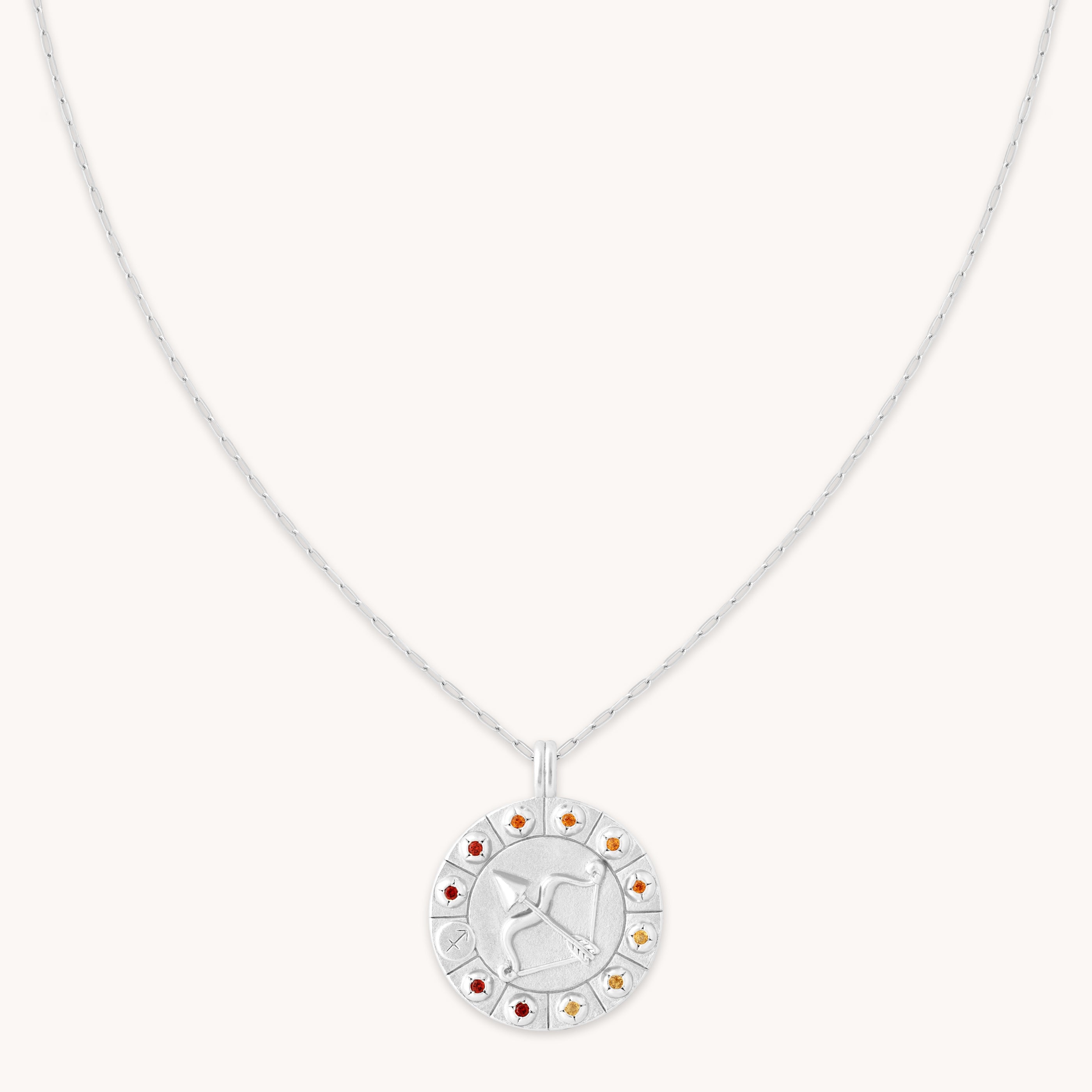 Astrid &amp; Miyu Sagittarius Bold Zodiac Pendant Necklace In Silver In White