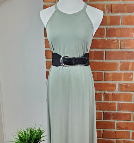 Sage Halter Maxi Dress with belt 