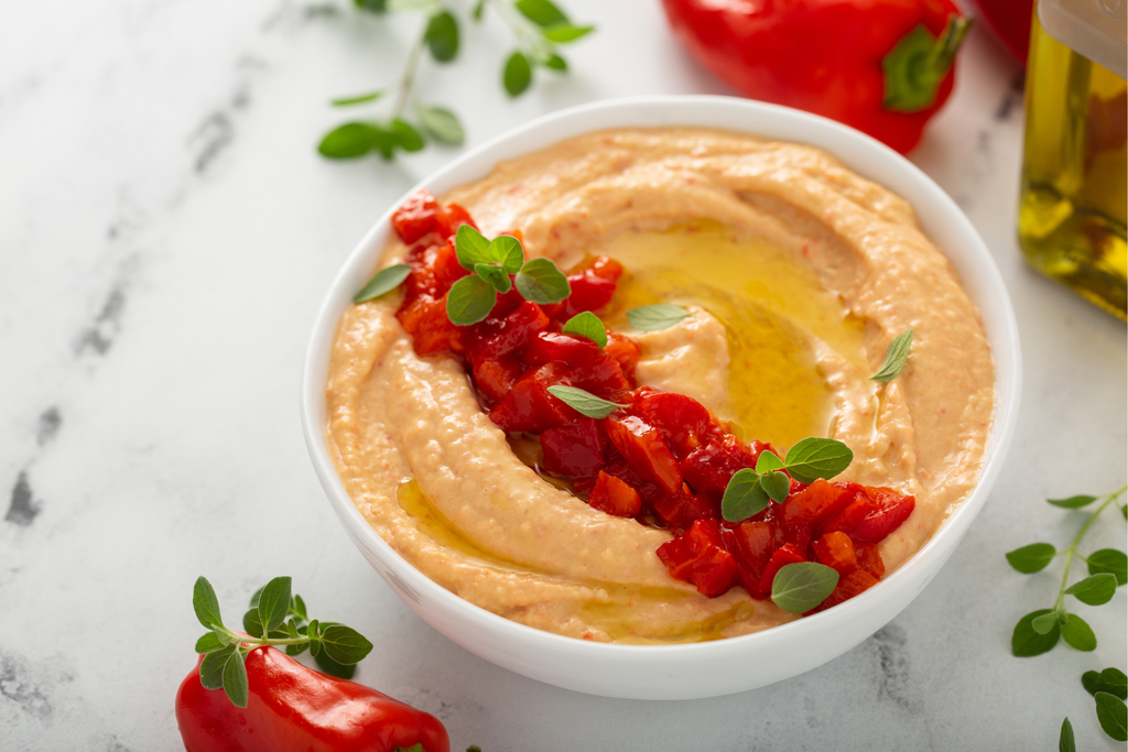 Red pepper protein hummus