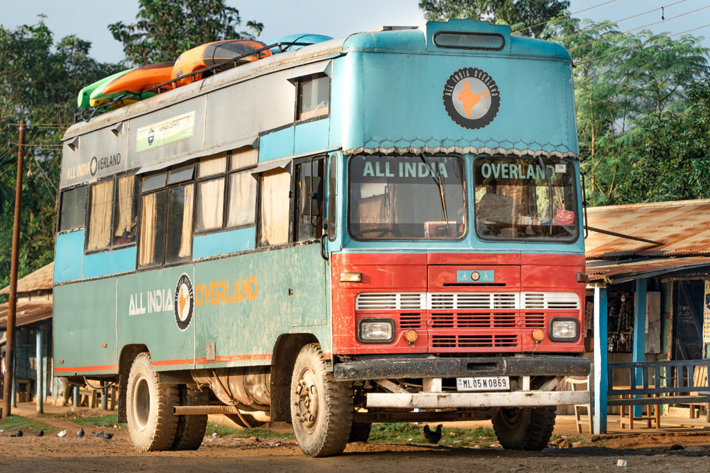 All India Overland off road bus loaded up with kayaks