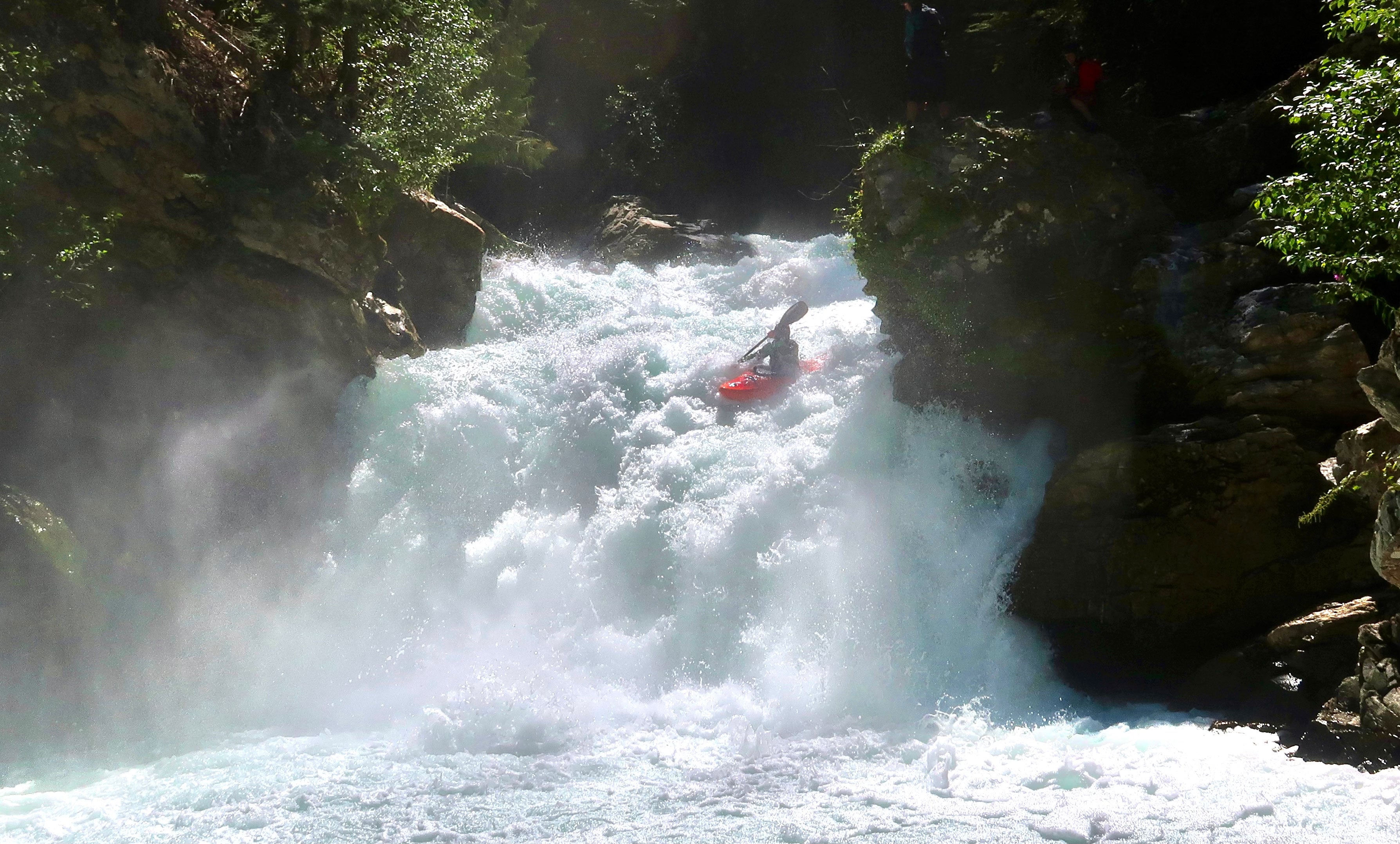 Taylor Cofer kayaking Trial Falls, Thunder Creek, WA.