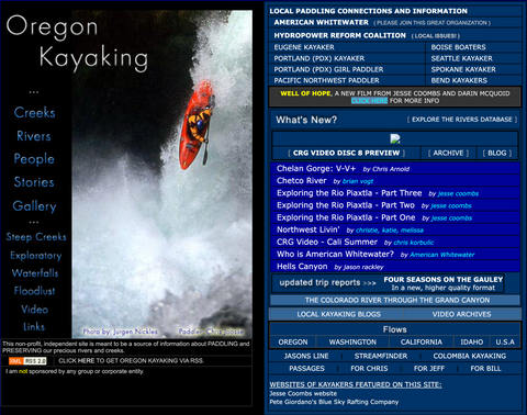 Landing Page of Oregon Kayaking.net