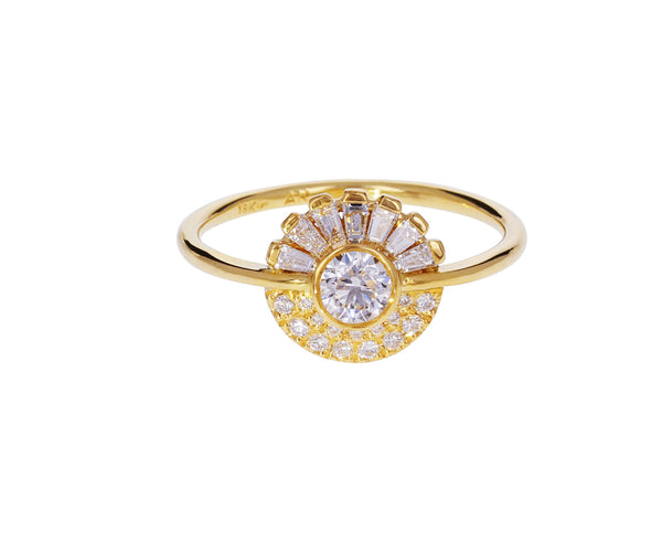 Round and Baguette Diamond Halo Ring