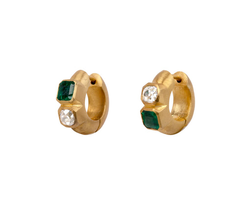 Darius Double Emerald and Diamond Signature Hoop Earrings