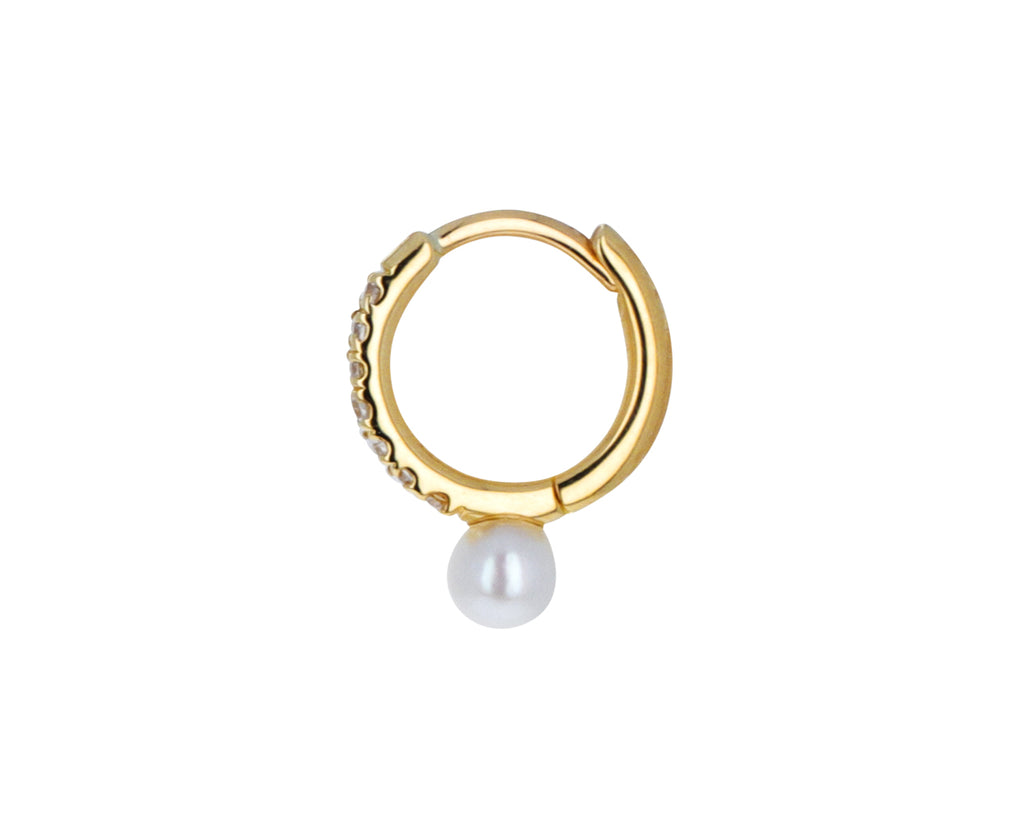 Akoya Pearl and Diamond Hoop SINGLE Earring