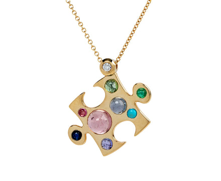 Cabochon Gemstone Puzzle Pendant Necklace