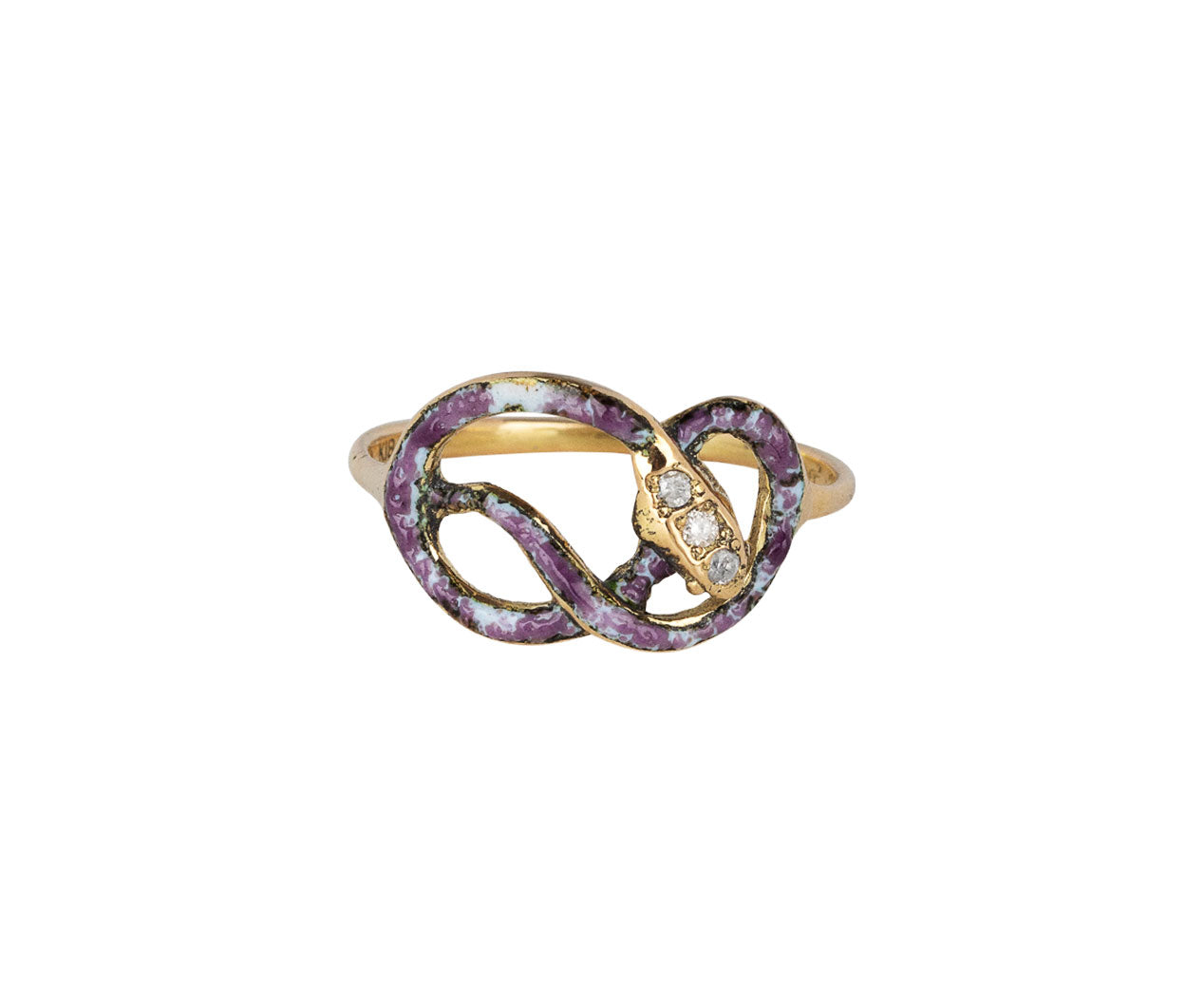 Purple Enamel Diamond Head Serpent Ring