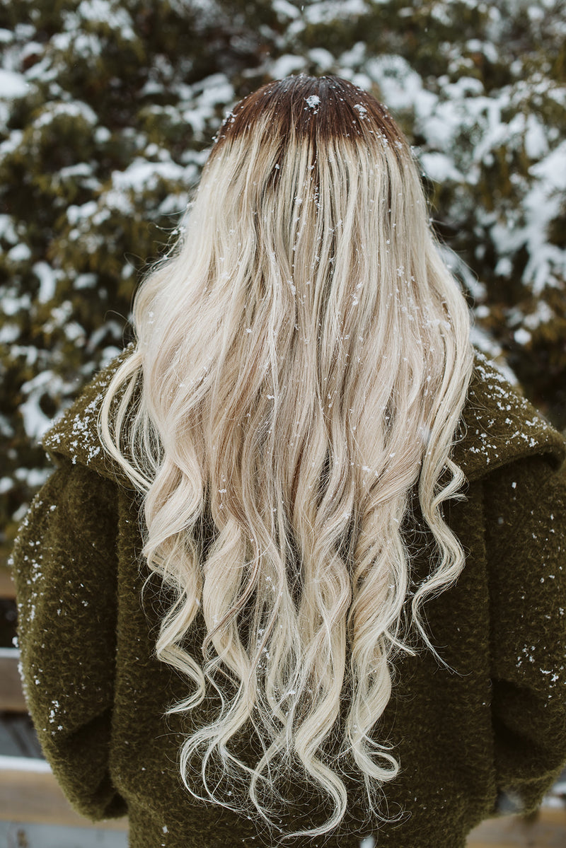 Focia Human Hair Wig | Platinum Blonde Blonde Balayage Film Lace Wig | Essence Luxe Couture Wigs