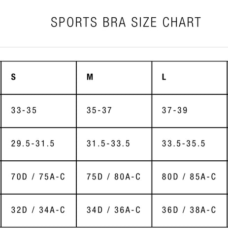 Sports Bra Size Chart.