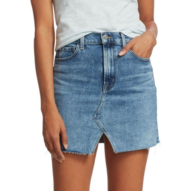 high rise denim mini skirt