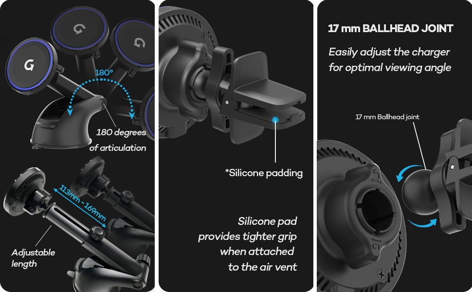 dashboard mount and air vent clip provides all possible viewing angle for all kinds of drives