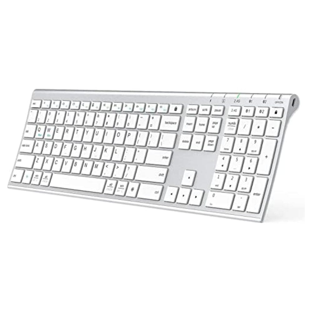 لوحة مفاتيح بلوتوث لاسلكية لوحة مفاتيح متعددة الأجهزة Bluetooth Keyboard, iClever DK03 Wireless Keyboard Multi-Device Keyboard, Dual Mode (Bluetooth 4.2 + 2.4G) Ultra-Slim Full-Size Keyboard for Mac, iPad, Apple, Android, Windows, Connect Up To 3 Devices