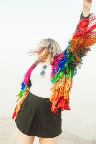 rainbow tinsel fringe jacket 