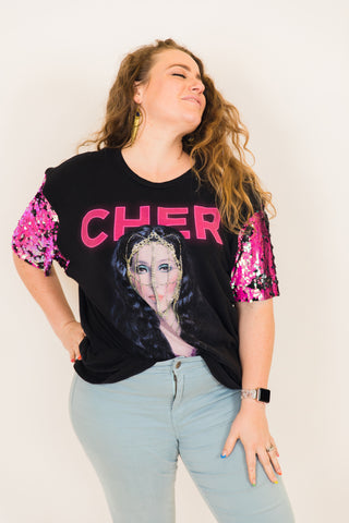 Cher Sequin Sleeve Party Tee
