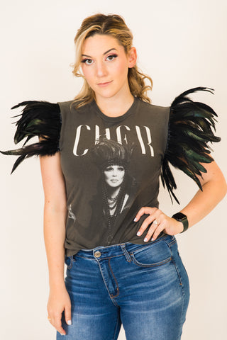 Cher Feather Sleeve Party Tee