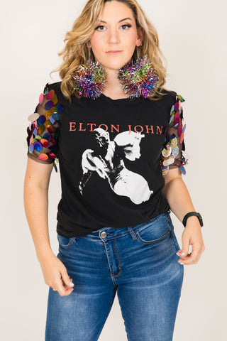 EltonJohn Sequin Sleeve Party Tee