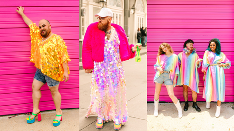 bright and rainbow outfits with comfy shoes 
