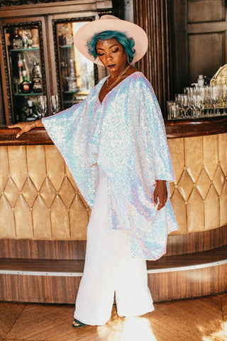 sequin pants and short caftan wedding outfit 