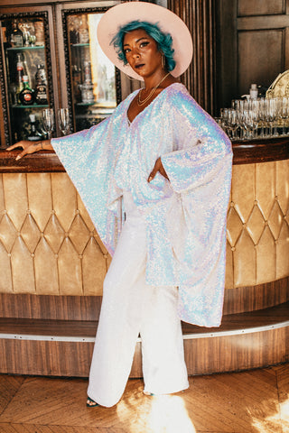 sequin pant and short caftan wedding outfit