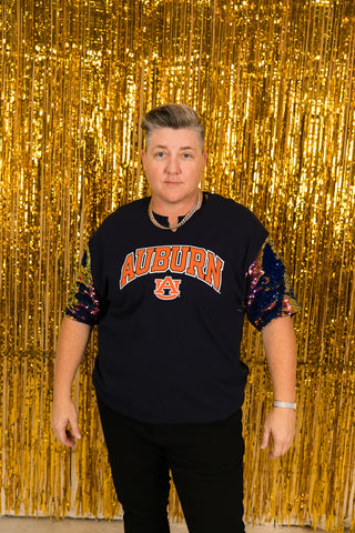 Auburn Football Tshirt with sparkle sleeves 