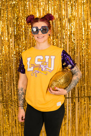 LSU Party T with Sequin Sleeves