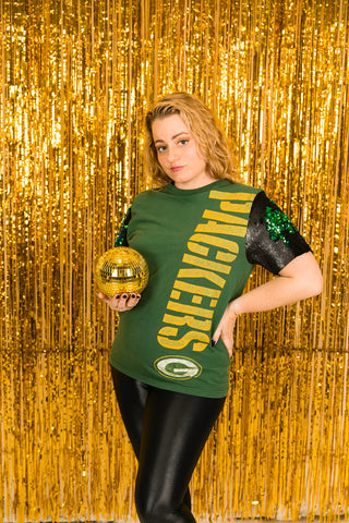 Packers Tshirt with Sequin Sleeves