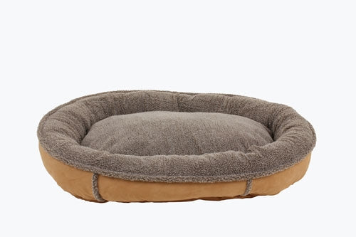 Round Suede Dog Bed - Caramel