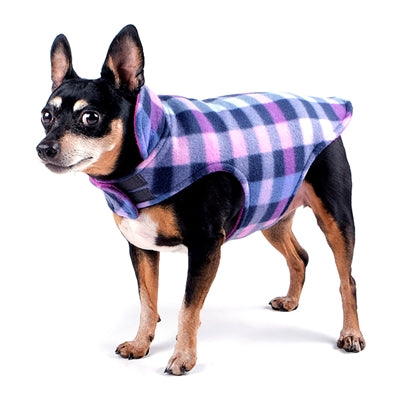 Dog Fleece Jacket Purple Check Reversible - 30