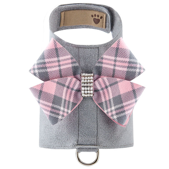 Dog Harness Pink Plaid Bow with Swarovski Crystals