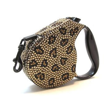 Crystal Retractable Dog Leash - Leopard Pattern