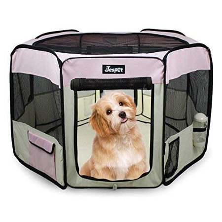 Dog & Puppy Playpen Pink and Beige with Portable Carry Bag