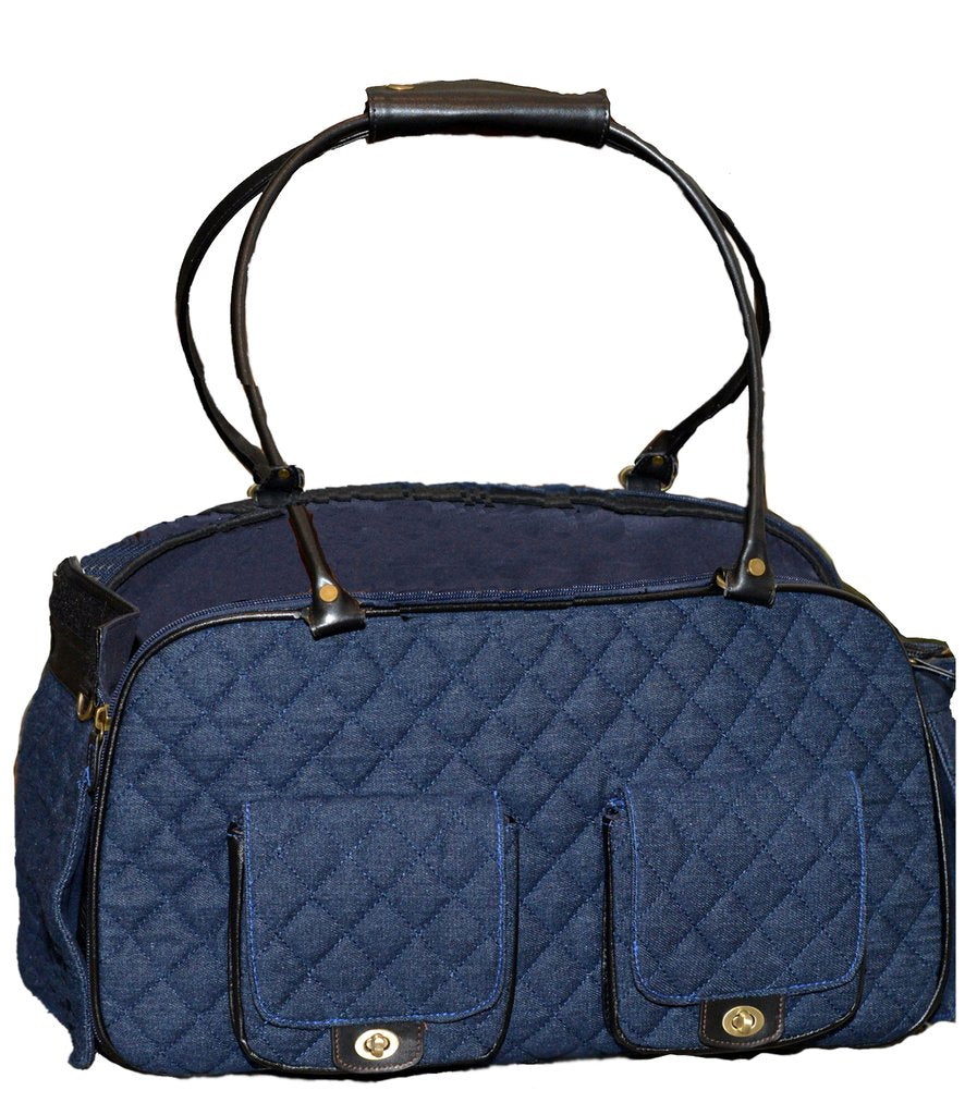 Dog and Puppy Denim Quilted Carrier Airline approved with wheels