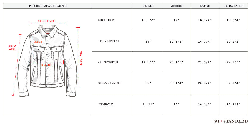 Jean Jacket Size Chart