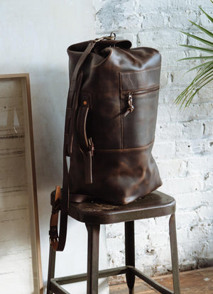 Men S Outdoor Camping Leather Backpack Travel Bag