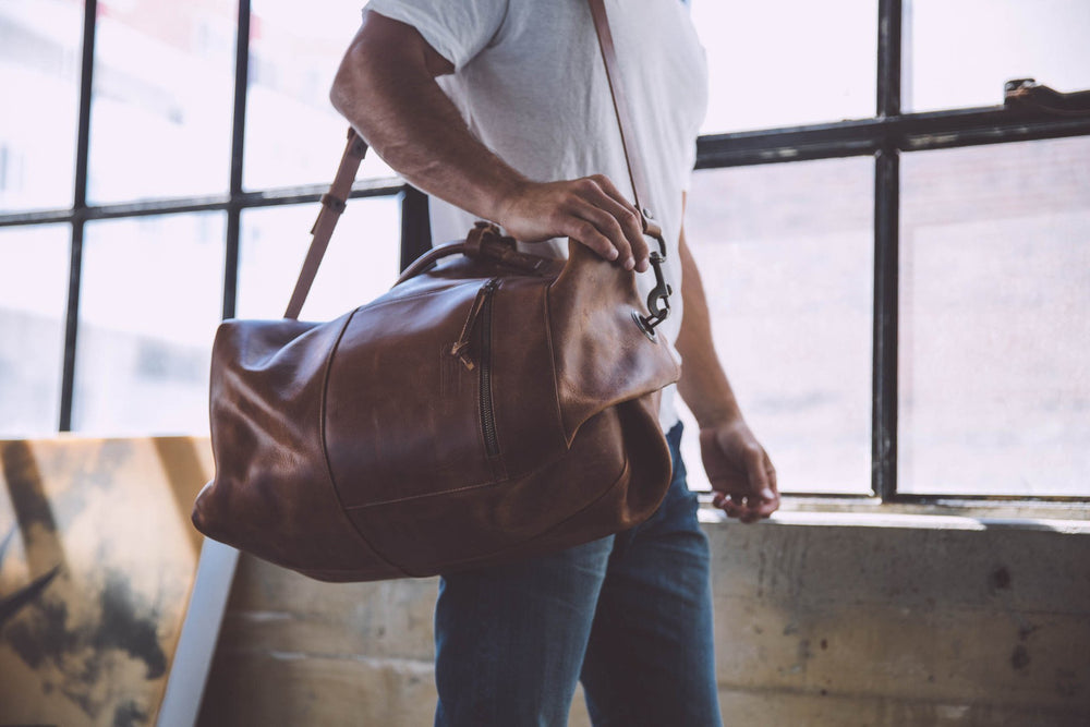 leather military duffle bag