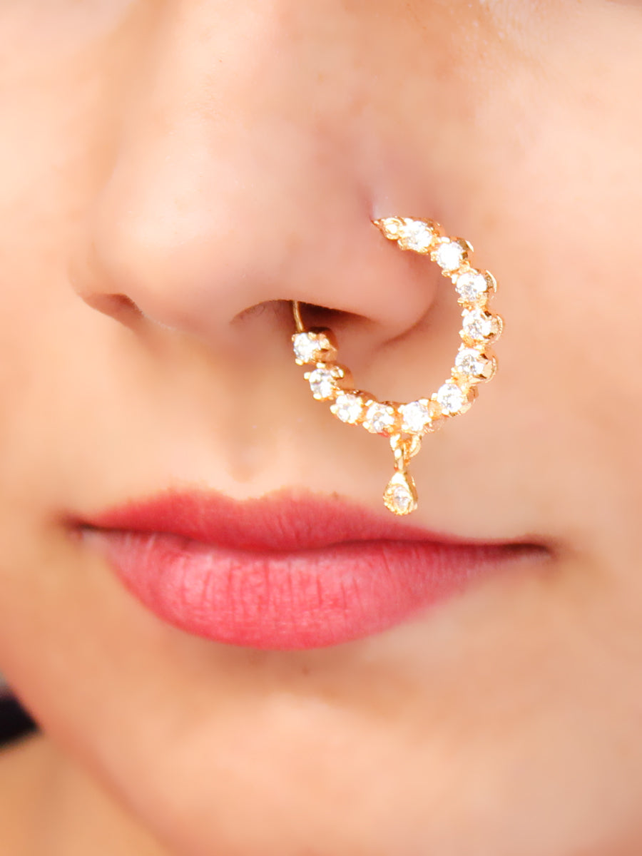 Gold Plated Kundan Nose Ring/Nath with Pearl Chain For Women/Girls –  Priyaasi
