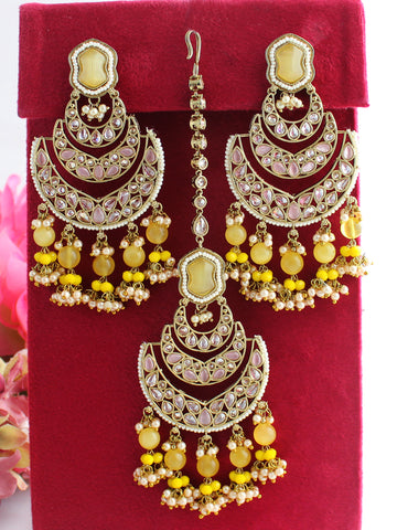 Buy Alloy Earring and Maang Tikka Set (Yellow) Online at Best Prices in  India - JioMart.