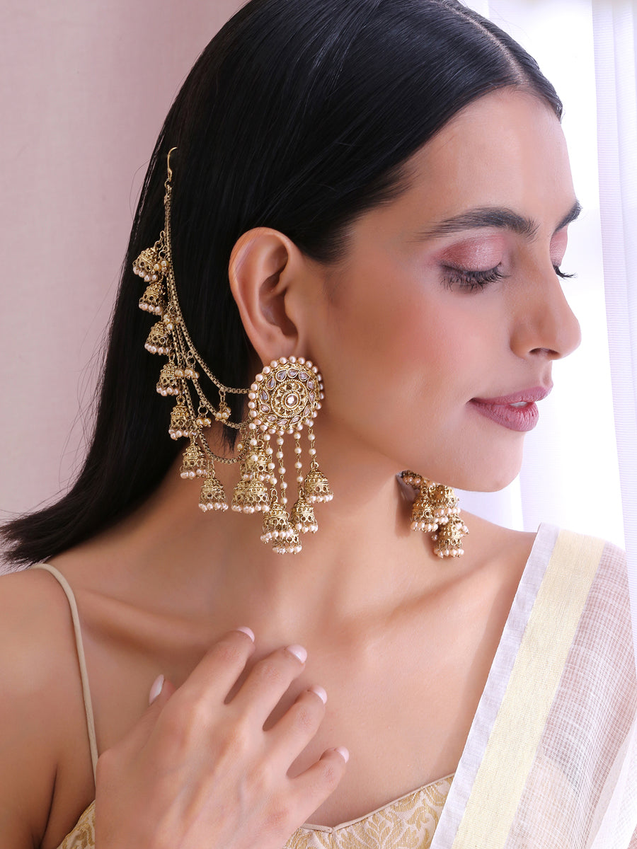 Buy Niscka Fancy Gold-Plated Double Layered Earrings Chain Online