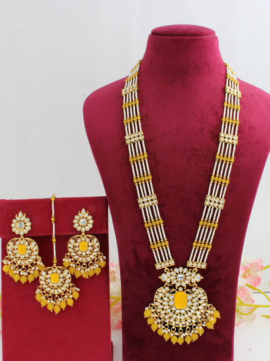 Madiha Long / Ranihaar Necklace Set-Yellow