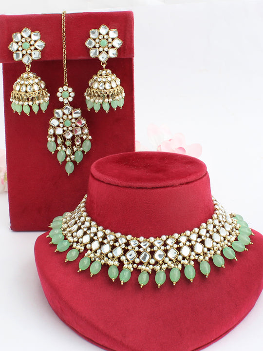 Sneha Bib Necklace Set-Mint Green