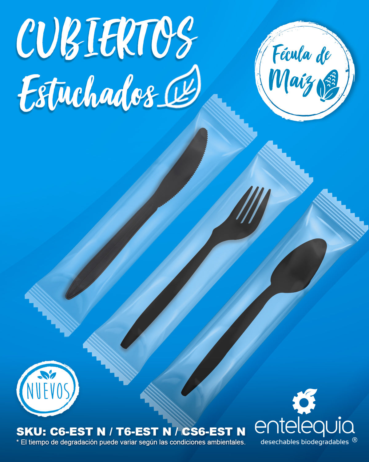 50 Kits Cubiertos Desechables Biodegradable Estuchados