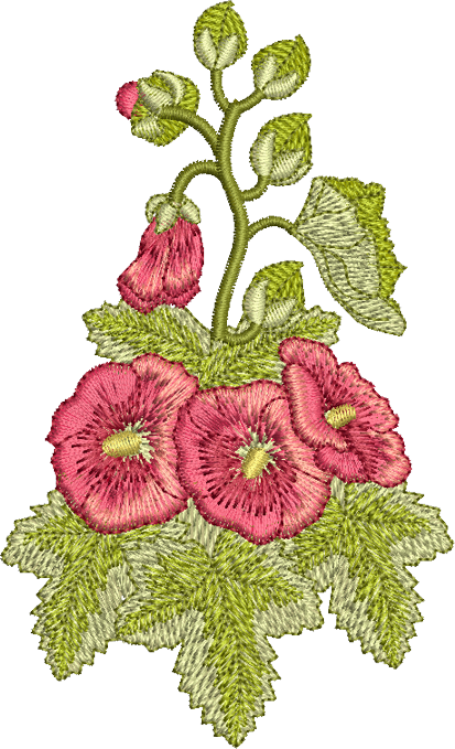 Hollyhock Flowers Embroidery Motif - 15 by Sue Box – Sue Box Creations