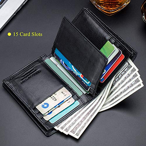 Bullcaptain Large Capacity Genuine Leather Bifold Wallet/Credit Card H ...