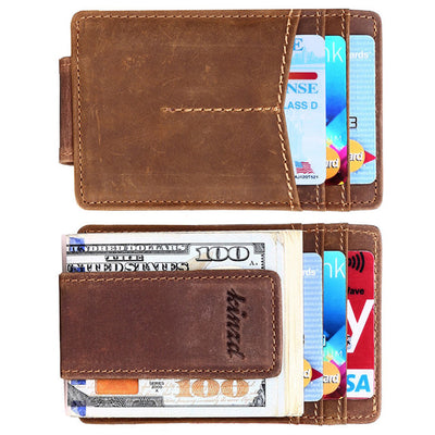 kinzd Slim Wallet with Money Clip RFID Blocking Minimalist Bifold Wallet  for Men Genuine Leather Front Pocket Card Holder