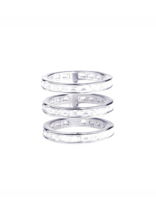 SHA0015 Cubic Zirconia Silver Three Crystal Band Ring