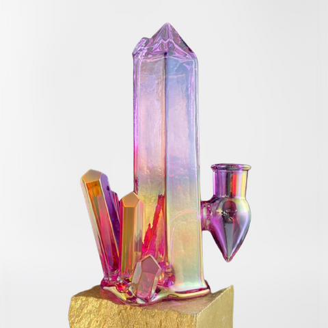 Golden Amethyst Crystal Cluster Bong